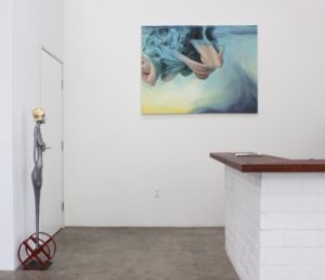 abstract-painting-by-marek-slavik-and-metal-sculpture-femme-fatale-the-guardian-at-knupp-gallery-los-angeles-santa-fe-avenue