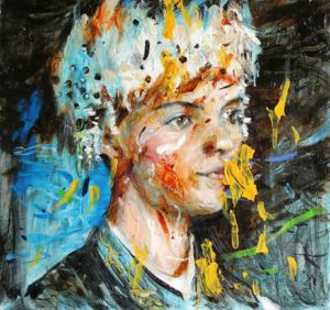 Martin Sarovec acrylic painting ethnic size 69, portrait, acrylic on canvas, represented by knupp gallery los angeles, contemporary fine arts gallery