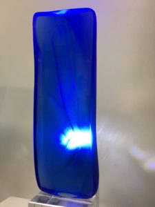 filip nizky aquamarine blue glass cut sculpture named the three, circa 45 cm, crystal glass base